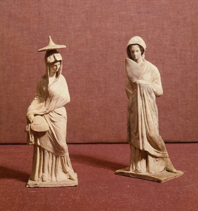 Two statues of standing women, from Tanagra by Greek School